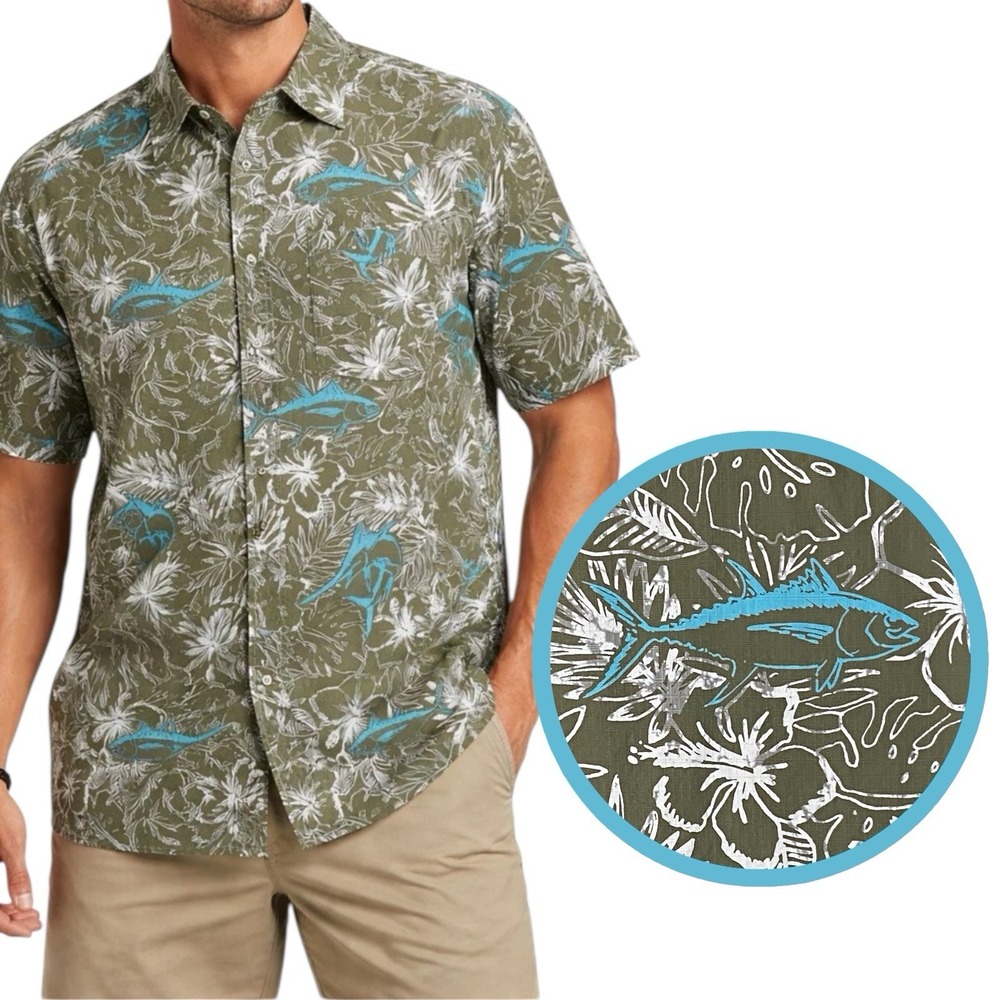 Columbia PFG Fish Floral Shirt Mens L Vented Gorpcore Coastal Preppy‎ Vacation